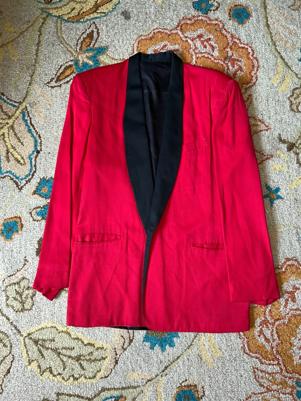 Vintage 1950s Towncraft Clothes NYC Red Black Shawl Collar Smoking Jacket Size L